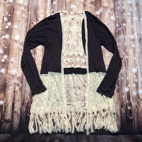 Umgee Tops - Umgee blue and cream small long cardigan